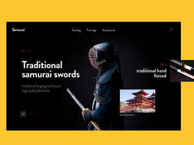 Site, selling traditional samurai swords. Concept. Day 1 challenge daily ui katana landing samurai swordsman web design