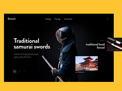 Site, selling traditional samurai swords. Concept. Day 1