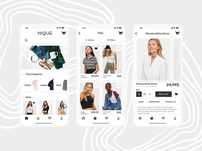 NIQUE Shop application black design ecommerce light mobile shop ui ux white