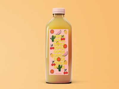 Tropical Juice 100% Organic bottle design illustration juice package design packaging tropical vector