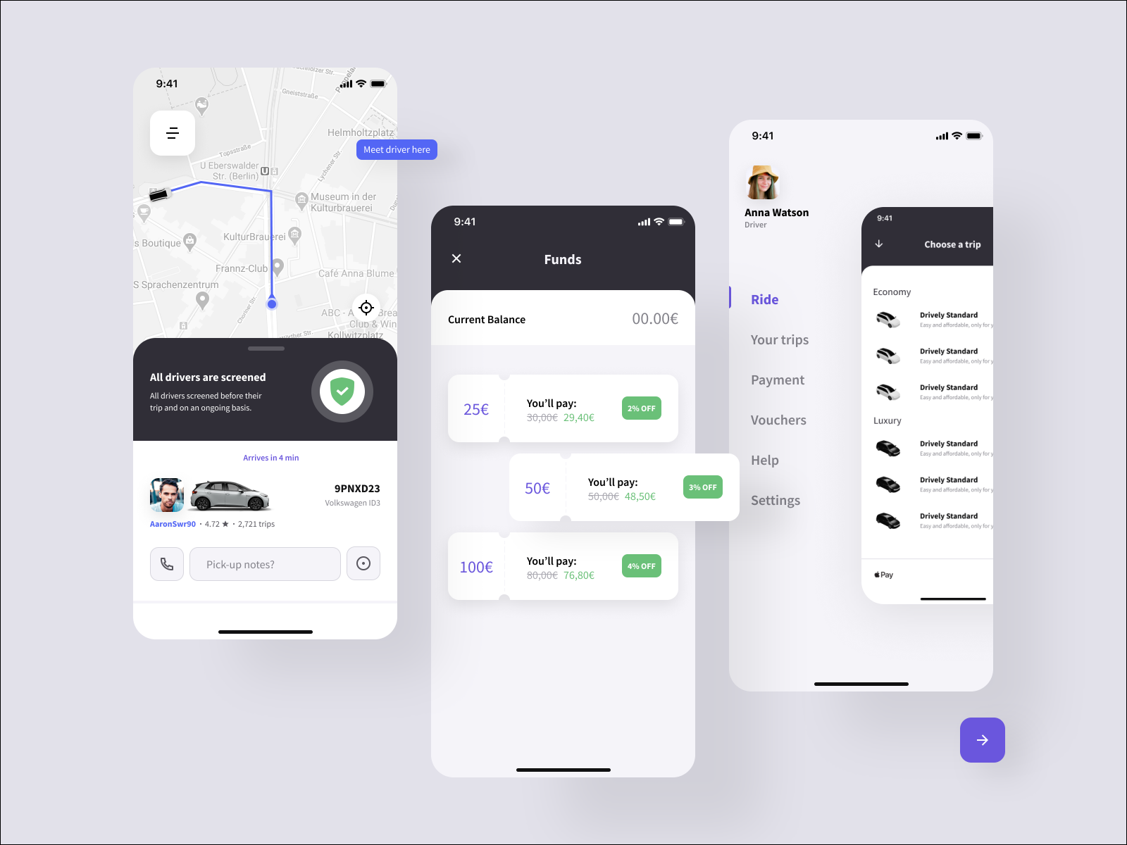Ridesharing UI Kit by Mark Richert on Dribbble