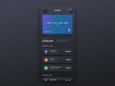 Neo Bank app bank card concept dark design interface neomorphism neon phone shadow skeuomorph ui ux