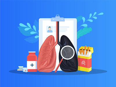 Smoking Side Effect and Disease. Illustration material: Lungs, C