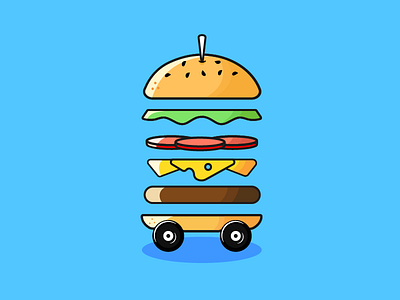 Burger On Wheels burger cartoon cute icon illustration illustrator logo