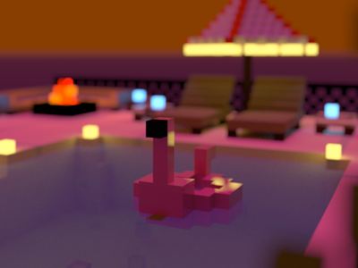 Penguin 3d art cute flamingo illustration pink voxels