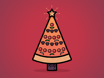 Happy Holidaze. christmas holiday illustration pizza seasons greetings tree