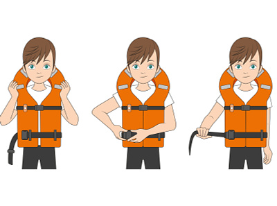 Costa Crociere - Safety Guide boy character child design graphics guide illustration illustrator jacket kid life jacket movements ocean orange safety sea vector warning waves