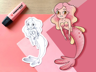 Pink Mermaid - Children illustration