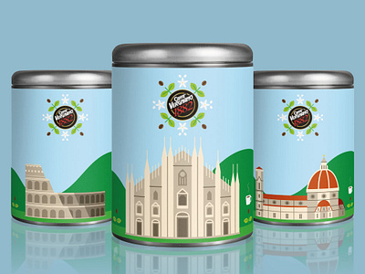 Caffè Vergnano - Pattern contest architecture caffè coffe florence green illustration italia italy milan mockup monuments rome tin