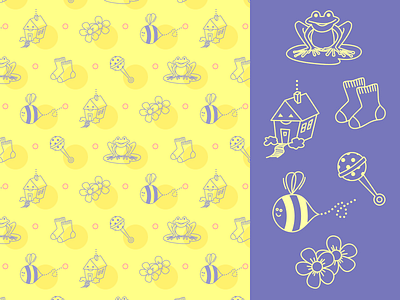Mariette Icons and Pattern baby background bee flat frog icons illustration illustrator pattern repeat vector wallpaper