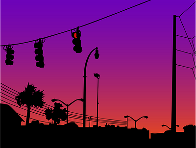 Sunset Scene city scene scenery silhouette sunset traffic light