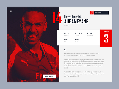Arsenal Player Profile arsenal concept debut grid soccer sports ui ux web