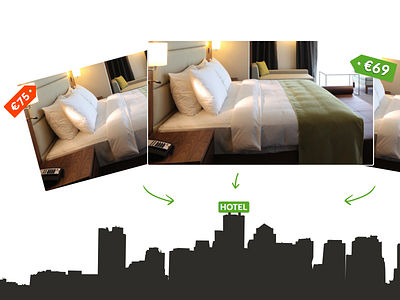 Looking for booking concept arrow city compare hotel hotels label price silhouet