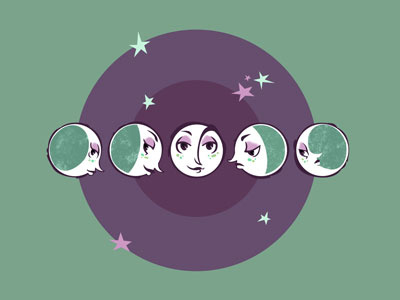 Waxing and Waning illustration lizzelizzel moon plenilune space stars vector