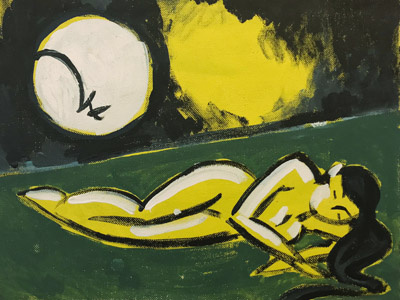 To Sleep oil painting green landscape moon night sky nocturne odalisque oil oil painting painting sleep yellow sky