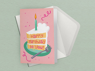 Birthday Card birthday cake candle food greeting card hoilday illustration lizzelizzel party event pink stationery mockup vector