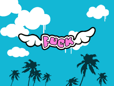 Flying Fuck clouds fly flying fuck illustration palm tree pun sky swearing wings