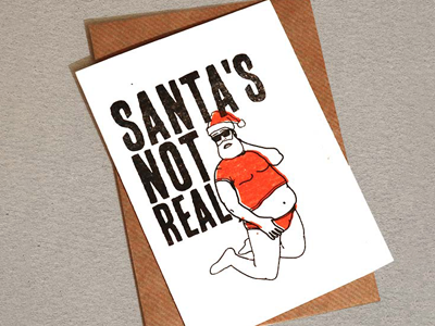 Santa's not real card card christmas gift card illustration ink line risograph santa xmas