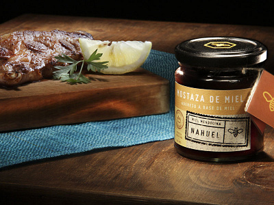 Nahuel's Honey Gourmet Ad advertising bee honey meat mustard pack packaging vintage
