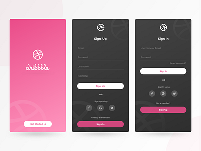 Dribbble SignIn/Up screens design concept android app daily 100 challenge dailyui dribbble dribbble app signin signup ui design