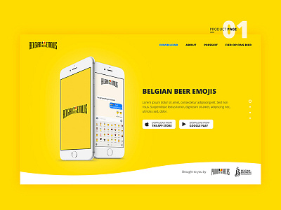 Belgian beer emoji's beer emoji icon mobile app product page smartphone splash page web design website yellow