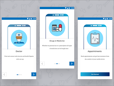 Onboarding Screens android community healthcare medical onboarding ui ux