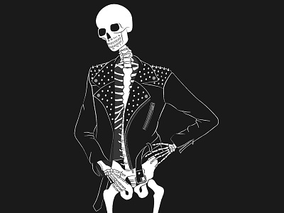 Stay stylish black and white bones death fashion illustration jacket leather model punk rock skeleton skull