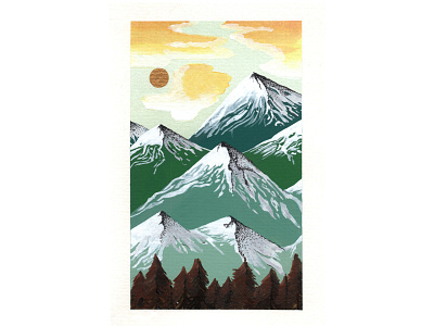 Green Mountain Sunset 1 acrylic gouache gouache illustration landscape mountain painting sunset