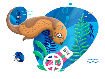 One Dribbble invite animal character cute draft fish flat illustration nature otter sea swim underwater