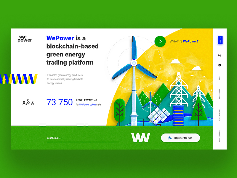 WePower - green energy trading platform blockchain cryptocurrency eco ecology electricity energy flat ico illustration solar panel turbine ui