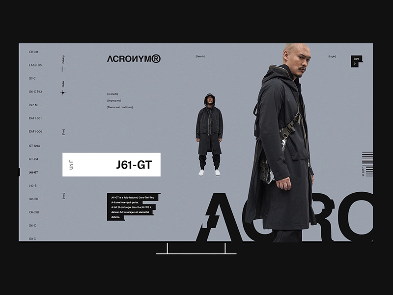 ACRONYM cyberpunk fashion glitch minimalistic swiss ui ux webdesign