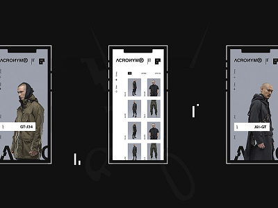 ACRONYM mobile version cyberpunk fashion glitch minimalistic swiss ui ux webdesign
