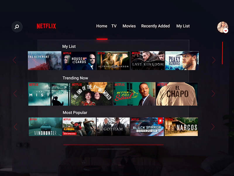 Netflix VR App Catalog by Pavel Tsenev on Dribbble