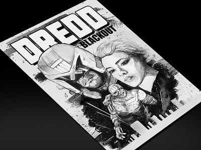 Dredd Comic Cover black and white comic art dredd illustration judge dredd layout movie pen and ink rough sketch superhero