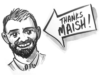 Thanks for the invite! black and white caricature dribbble invite first shot pen and ink