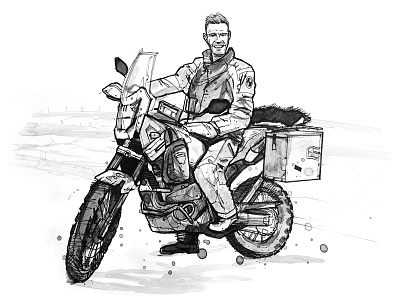 Tenere ADV rider black and white drawing illustration motorcycle pen and ink sweden