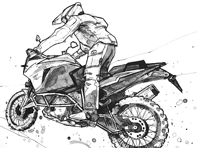 KTM Adventure R adventure black and white commission drawing illustration ktm motorcycle pen and ink