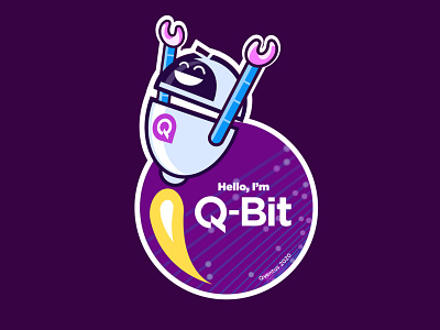 Q-Bit Robot branding character design drawing icon illustration introduction logo robot rocket space sticker vector