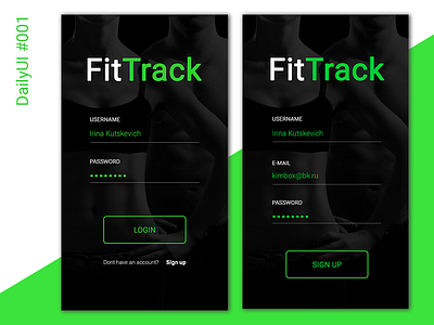 DailyUI 001 - Login/Sign Up page app fitness login sign up