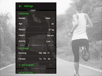 DailyUI 007 - Settings 007 application dailyui fitness settings tracker ui ux