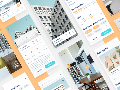 Property rent app: various screens