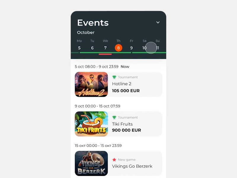 Gambling - Event calendar, Mobile