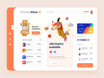 Fun Freelancers Dashboard - #VisualExploration 3d 3d illustration app bold card clean dashboard desktop fun homepage illustration landing page overlapping payment app ui ux web web app webdesign website