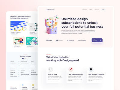 Design Service Subscription Landing Page - Designspace 3d 3d design 3d illustration app bold branding card clean cms creative flat homepage illustration landing page product design ui ux web web design website