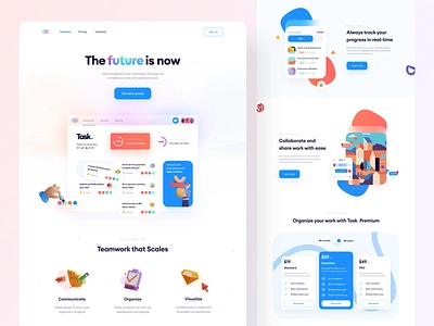 Task. Landing Page - #VisualExploration 3d 3d art 3d illustrations app bold bold colors card clean frosted glass header hero homepage illustration landing page ui ux web web app web design website