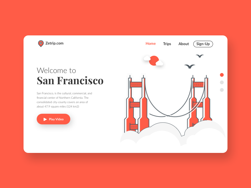 Landing Flat area. UI UX White Red web site.