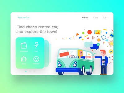 Rent-o-Car Landing Page creative flat illustration landing page minimal portfolio ui ux web