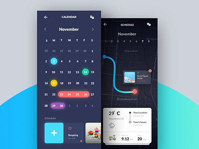 Calendar with Map App app app design calendar dark ios map