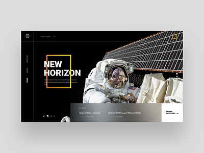 New Horizon black card dark flat design landing page natgeo national geographic web design
