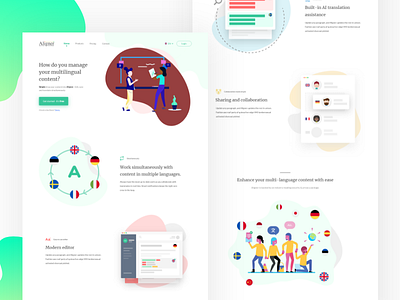 Aligner landing page - Concept colorful flat green hero homepage illustration landing page saas